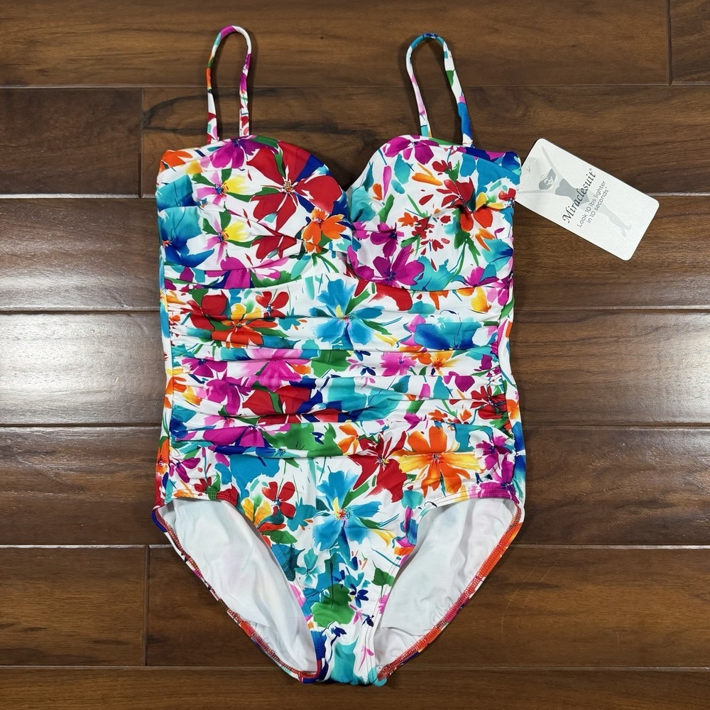 Miraclesuit Women's Size 12 Floral Strapless Barcelona One Piece Swimsuit